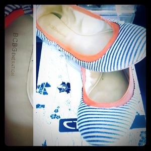 BCBG striped flats with orange cuff. Size 7 - 7½